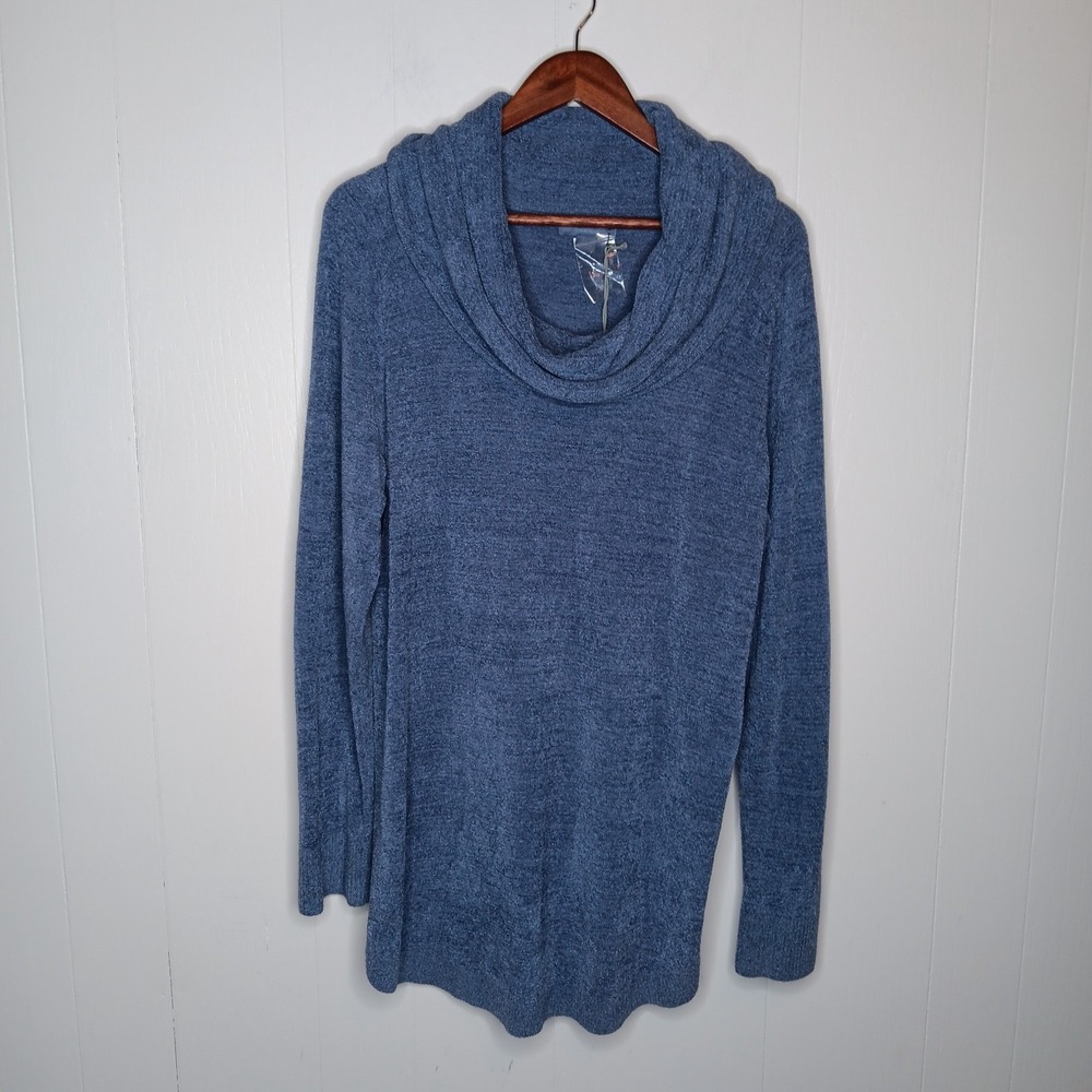 Barefoot Dreams Tunic Sweater Womens L Blue Cozy Chic Ultra Lite Cowl Neck NWT
